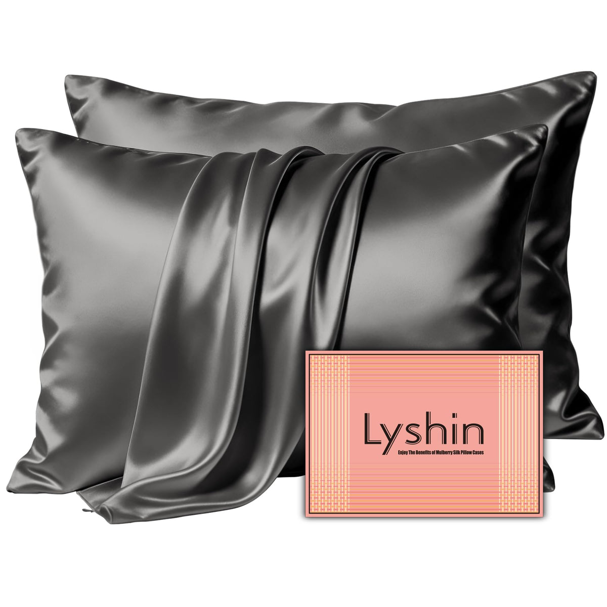 LYSHIN Silk Pillow Cases 2 Pack Standard Size with Zipper, Champagne