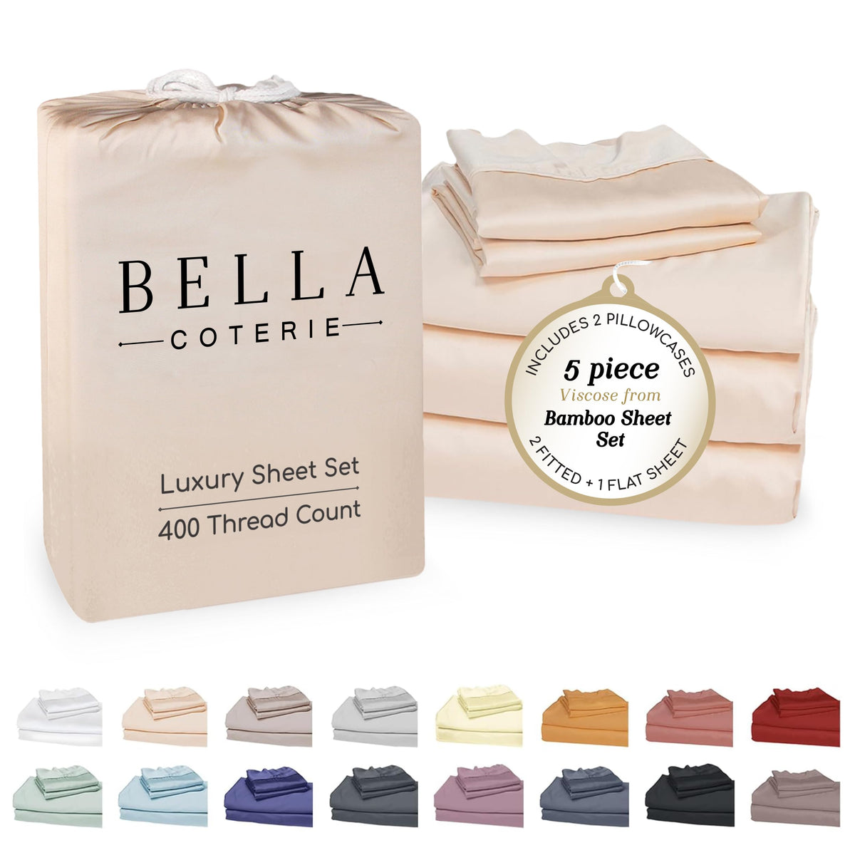 Bella Coterie Luxury Bamboo Viscose Queen Size Sheet Set