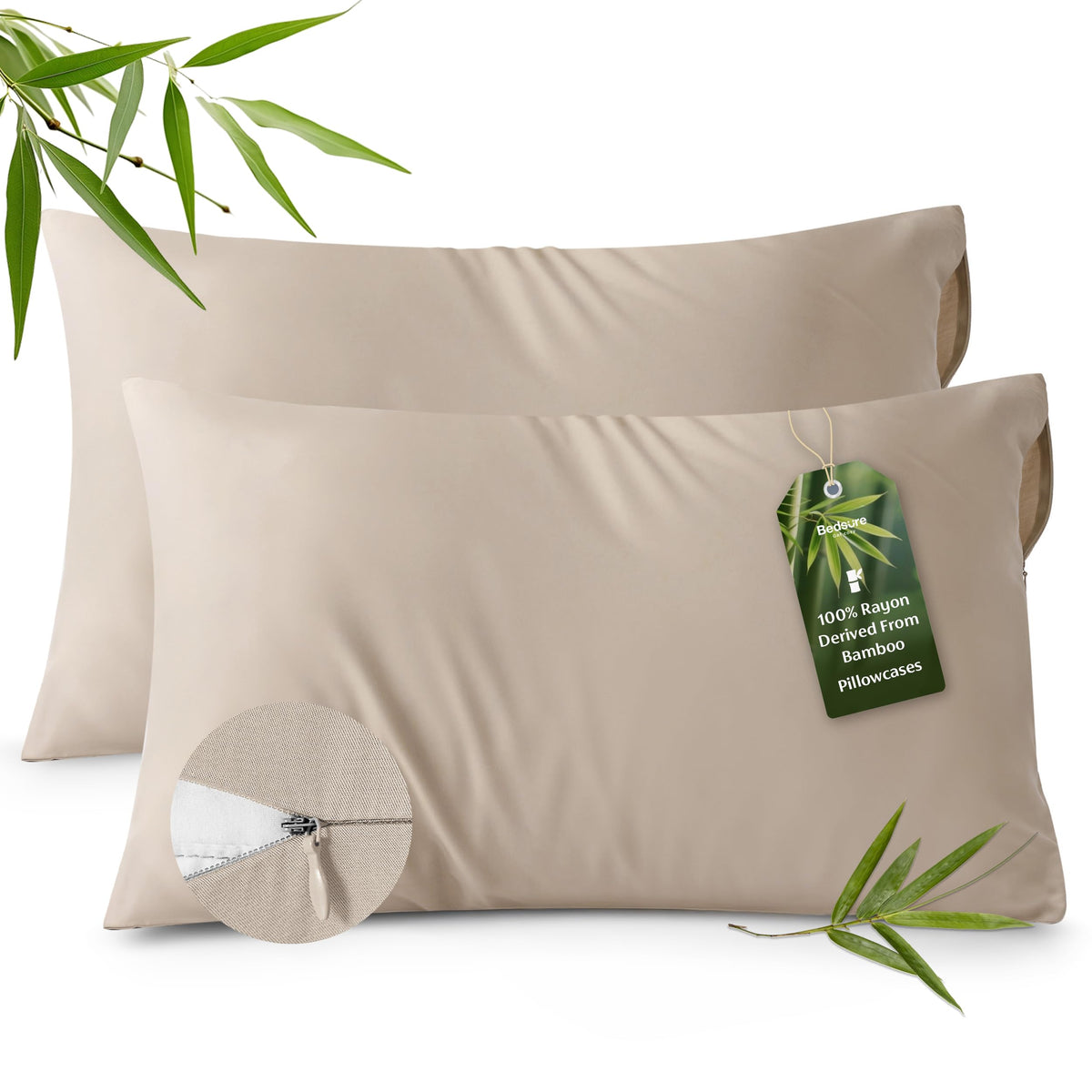 Bedsure Zipper Pillow Cases Queen Size from Rayon Derived from Bamboo