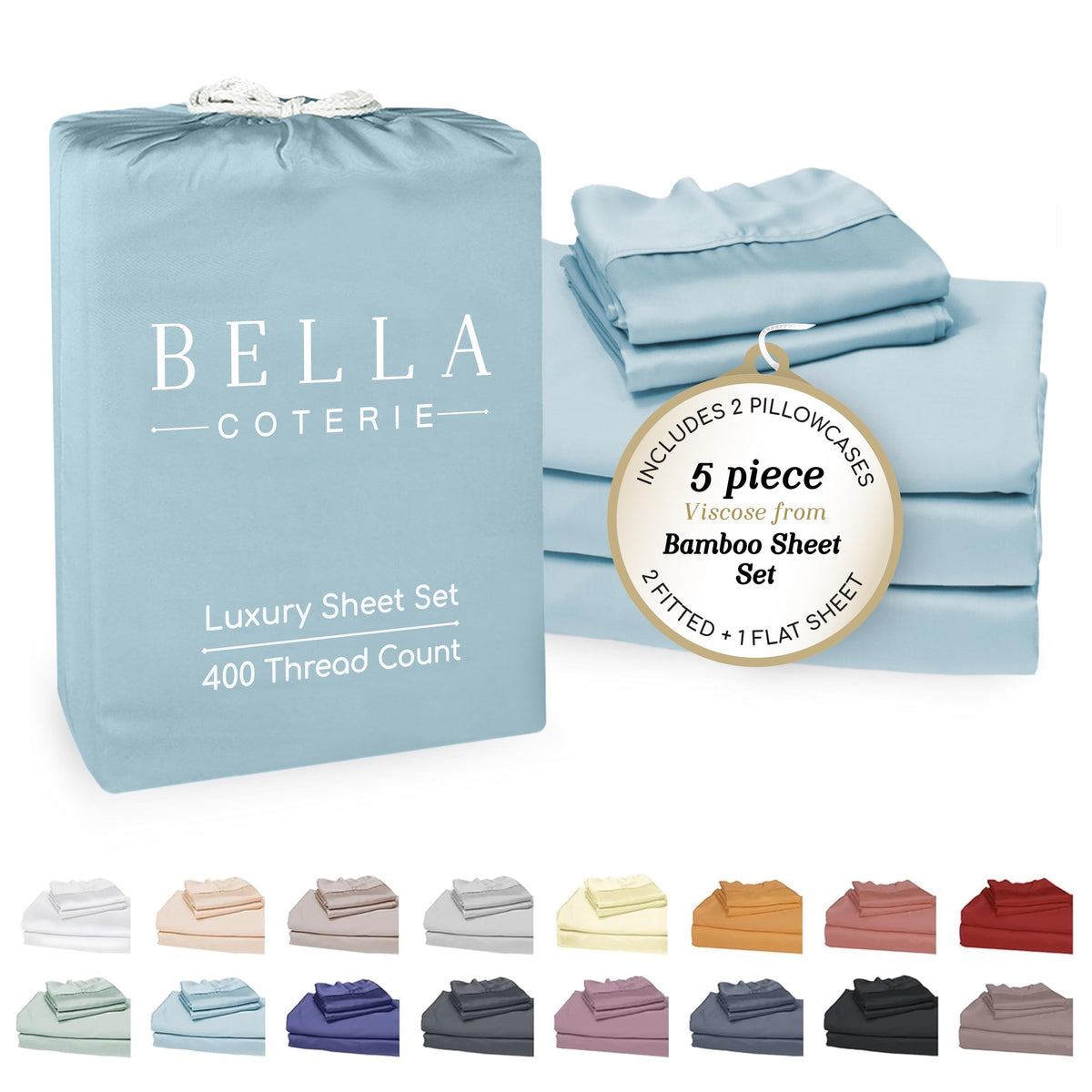 Bella Coterie Luxury Bamboo Viscose Queen Size Sheet Set