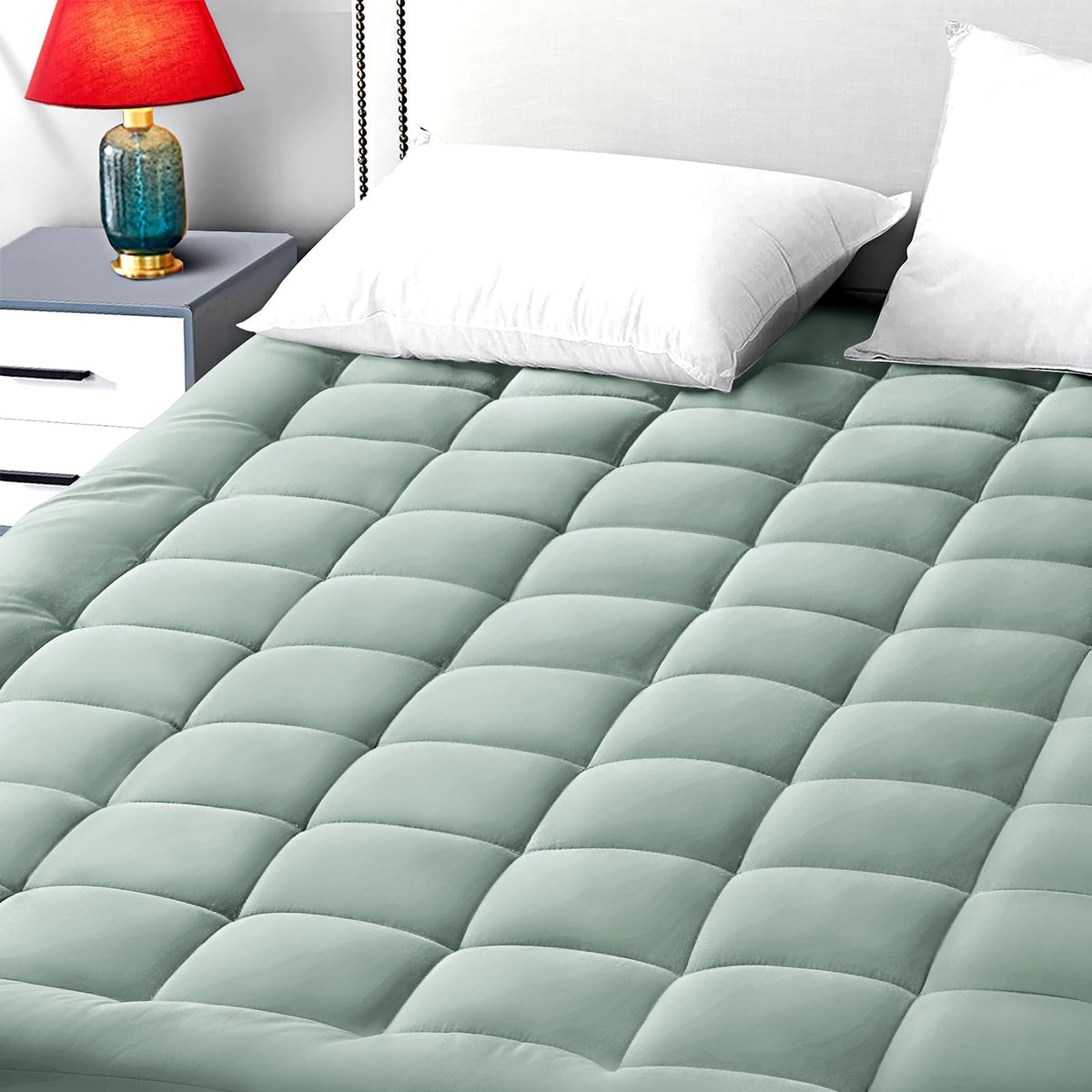 EASELAND Queen Size Mattress Pad Cotton Pillow Top Mattress Topper White
