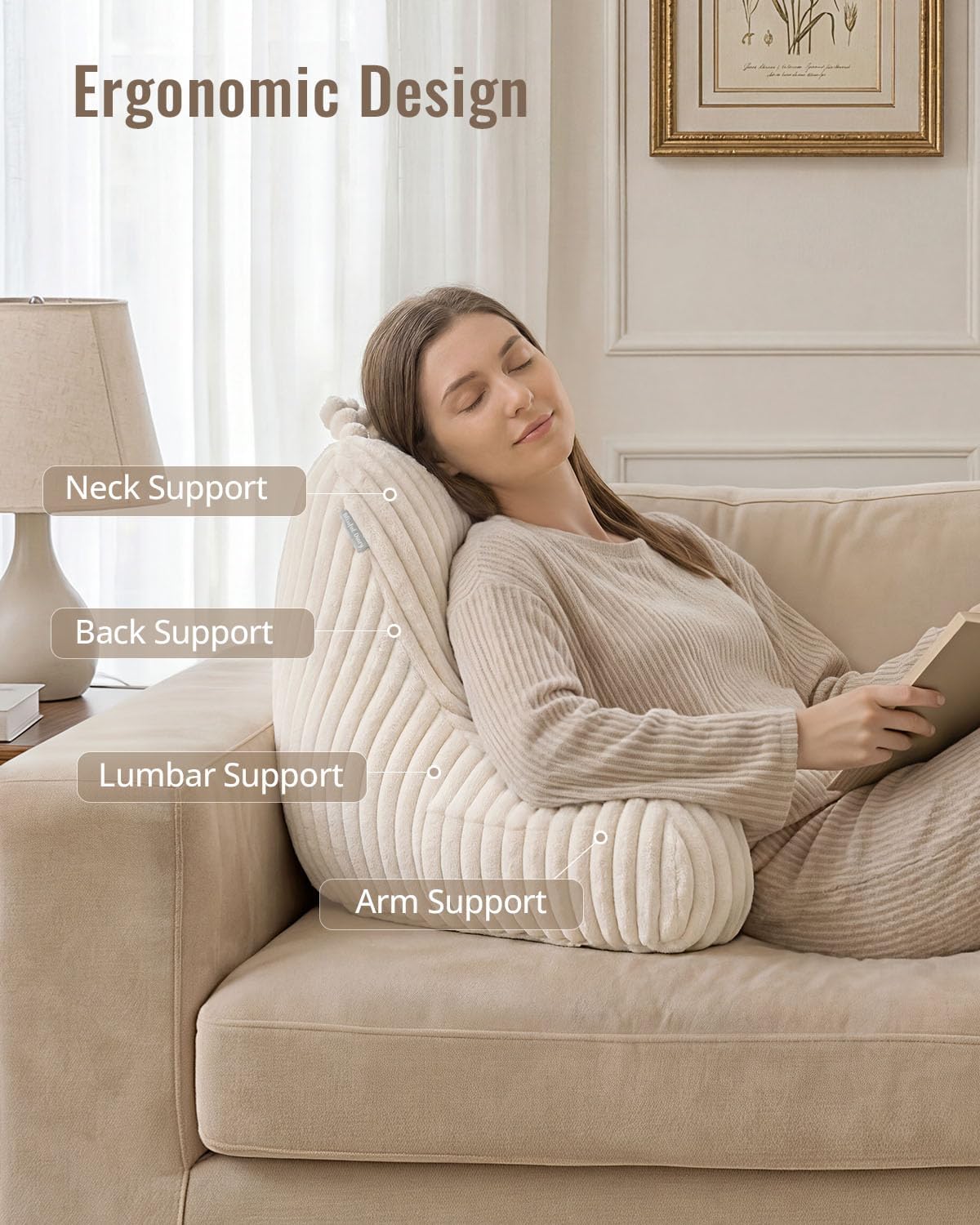 Blissful Diary Reading Pillow for Bed, Backrest Pillow, Cream White