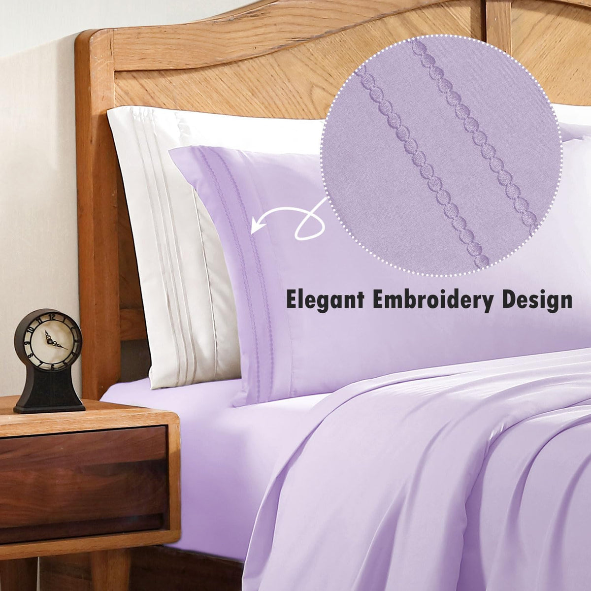 ClevaHome Queen Sheets Set, 4-Piece Fitted Queen Sheets, Lilac