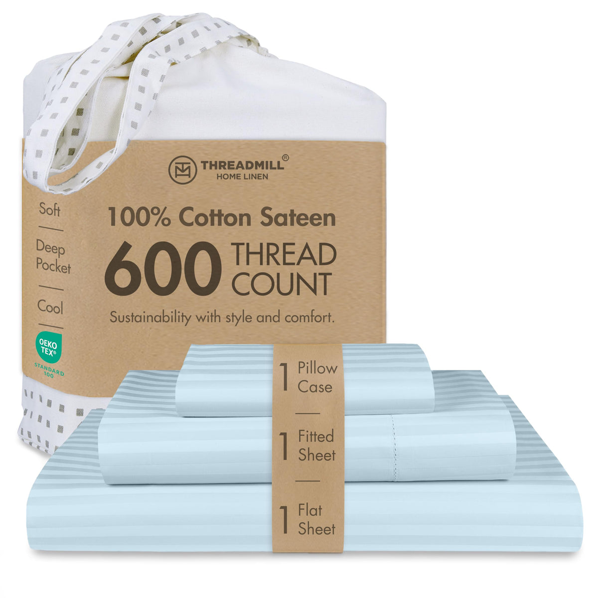 Threadmill 600 Thread Count Cotton Queen Sheet Set, Sateen, Dark Grey