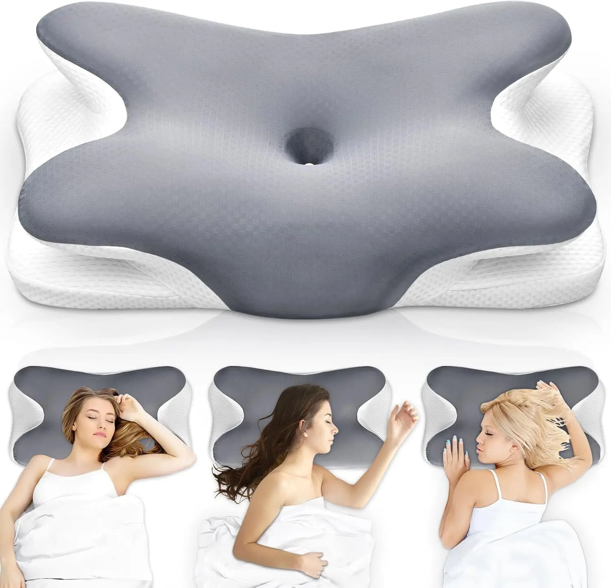 Cervical Neck Pillow for Sleeping - Orthopedic High-Density Curved Memory Foam, Ergonomic Support for Neck & Shoulder Pain Relief, Breathable Washable Cover, Sleeping Aid for Side/Back Sleepers, Good Posture & Posture Fix Gap Filler, Cervical Neck Pillows