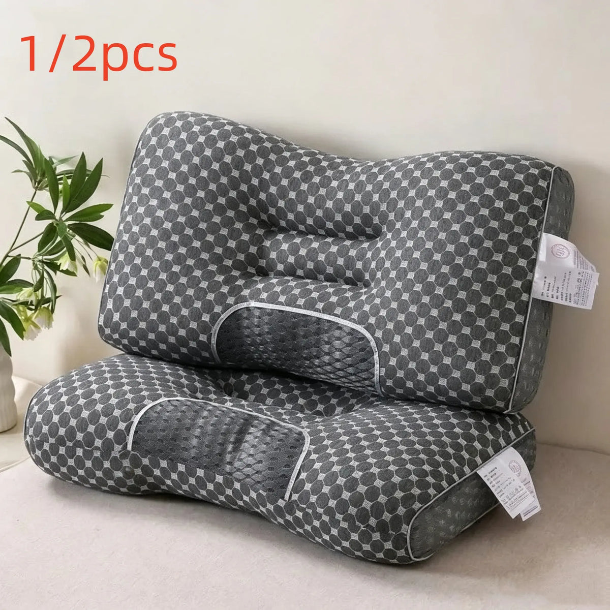 1/2pcs Polyester core neck pillow, providing comfortable support for the neck, an ergonomic high-low contour neck pillow that offers support for side-lying, back, and stomach sleeping, washable pillowcase (black)