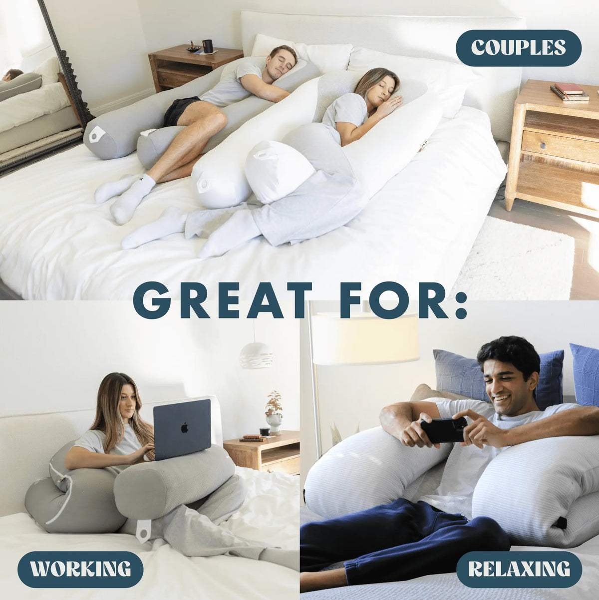 Hugl Giant U Shaped Cooling Body Pillow All Natural Bamboo Self Cooling Fabric Ergonomic Design for Back Neck Support Machine Washable Supportive Memory Foam Orthopedic Memory Foam with Free Cooling Blanket/Eyemask