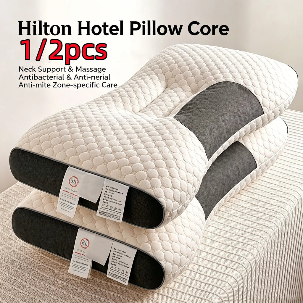 Ergonomic Pillow for Deep Sleep, Neck Support for Side & Back Sleeper, with Durable Polyester Fiber Core, Relief Pillows