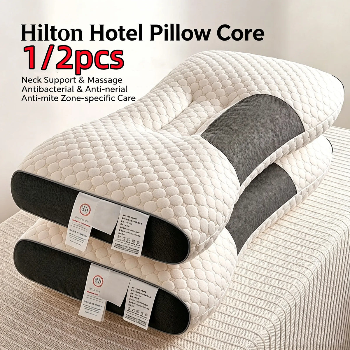 Ergonomic Pillow for Deep Sleep, Neck Support for Side & Back Sleeper, with Durable Polyester Fiber Core, Relief Pillows