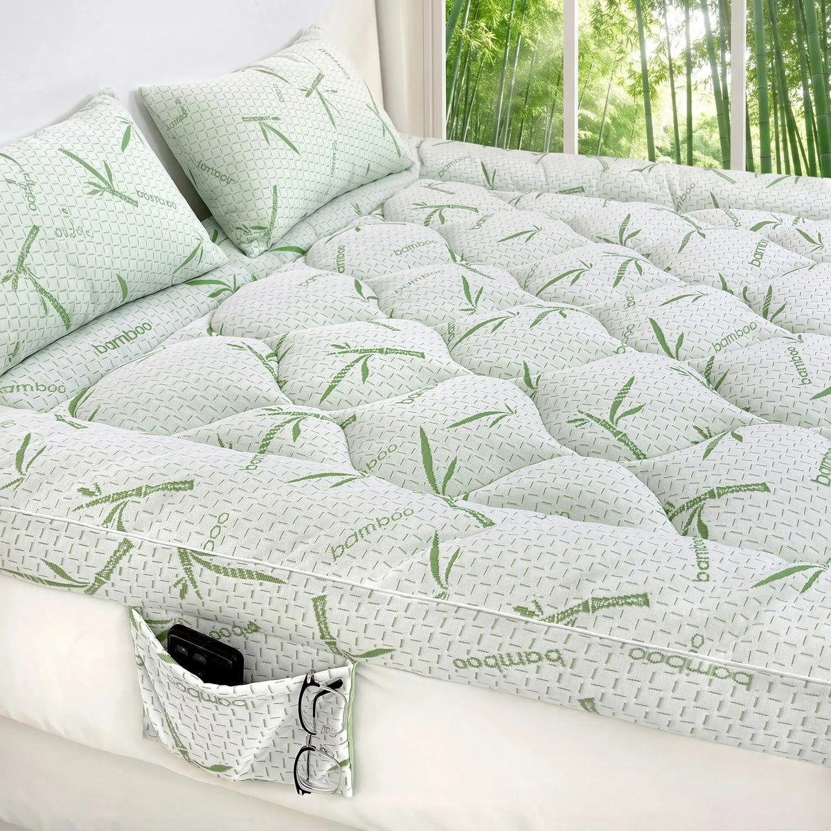 1PC Bamboo Mattress Topper, Extra Thick Cooling Pillow Top, Deep Pocket 6-18 Inch, Breathable Pressure Relief Bed Pad, Machine Washable for Luxury Sleep summerwins kid adult family bamboo topper mattress