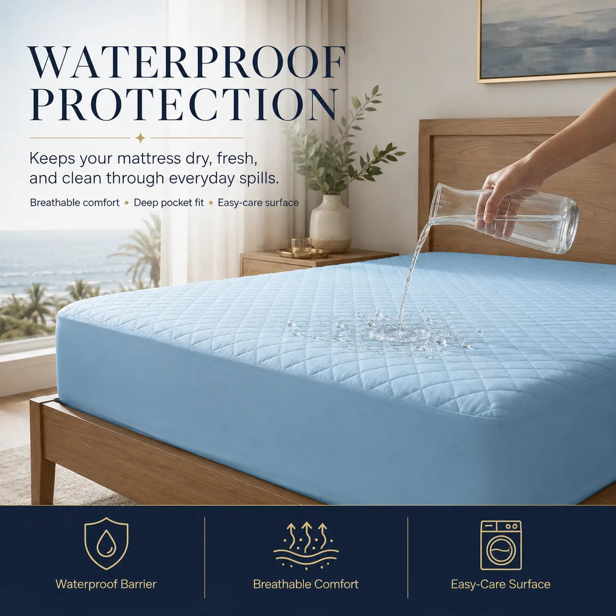 1PC Waterproof Mattress Pad (No Pillowcase & Pillow), Soft Skin-Friendly Stain-Resistant Wrinkle-Free with Deep Pocket, Ideal for Home & Dorm sheet protector  bed sheet set