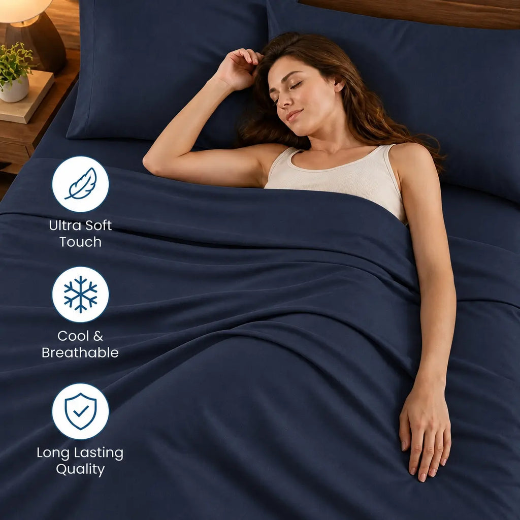 Jollyvogue Bamboo Sheet Set, 3/4 Pc Bedding Set with 16-Inch Deep Pockets, Lightweight, Ultra-Cooling, Hotel-Luxury Fitted Sheets, Soft, Wrinkle-Free & Fade-Resistant, Includes Pillowcases, Gift for Her, Mom & Family