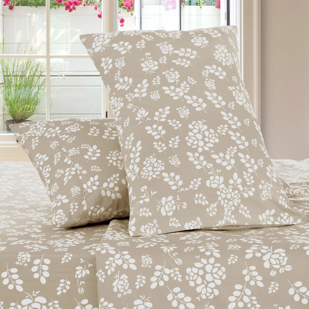 LDC Lux Decor Collection 4-Piece Soft Breathable Decorative Bedsheet Set - 16" Deep Pocket, Floral Bedding, Embroidered Pillowcases, Quatrefoil Design, Fade-Resistant for Long Use, Breathable Warm, Fits Queen/King/California King
