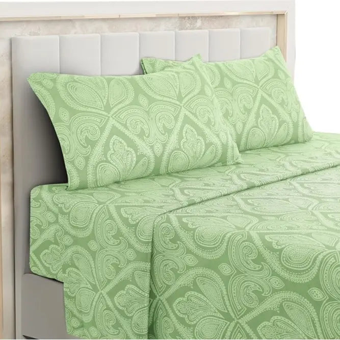 LDC Lux Decor Collection 4-Piece Soft Breathable Decorative Bedsheet Set - 16" Deep Pocket, Floral Bedding, Embroidered Pillowcases, Quatrefoil Design, Fade-Resistant for Long Use, Breathable Warm, Fits Queen/King/California King