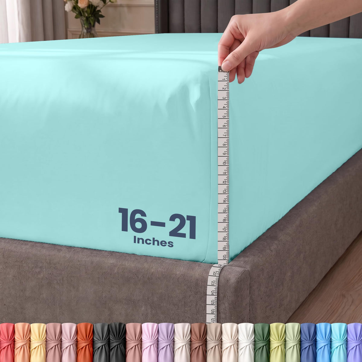 Extra Deep Pocket Queen Fitted Sheet, Fits 16-21 Inch Mattress, Grey