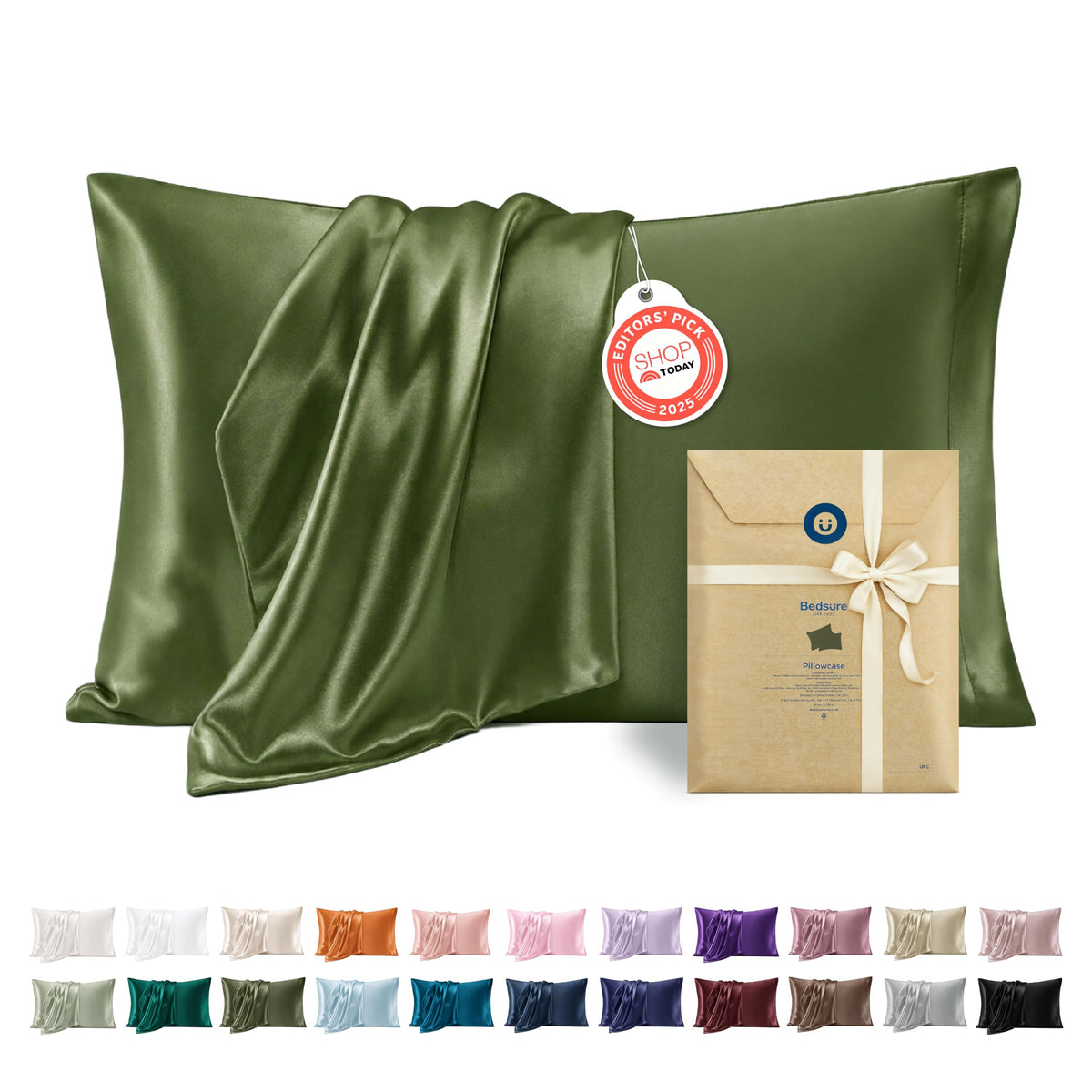 Bedsure Satin Pillowcases Queen Set of 2, Similar to Silk Pillow Cases Grey