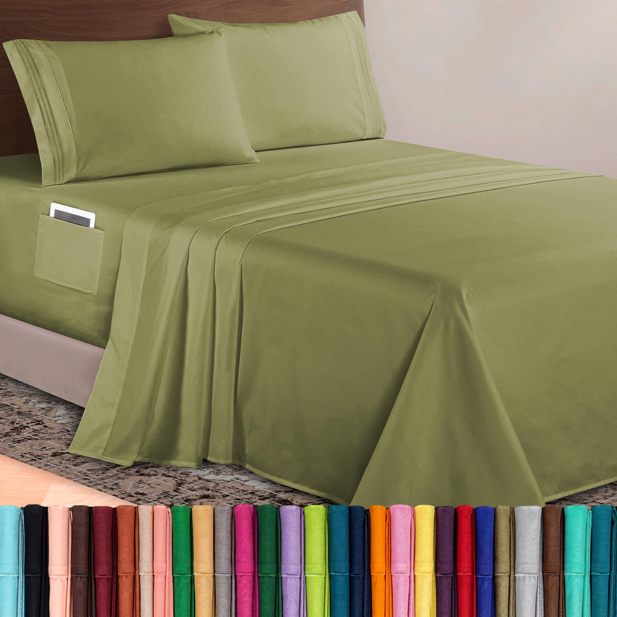 Elegant Comfort Luxurious 1500 Premium Hotel Quality Microfiber Three Line Embroidered Softest 4-Piece Bed Sheet Set, Wrinkle and Fade Resistant, Queen, Light Pink