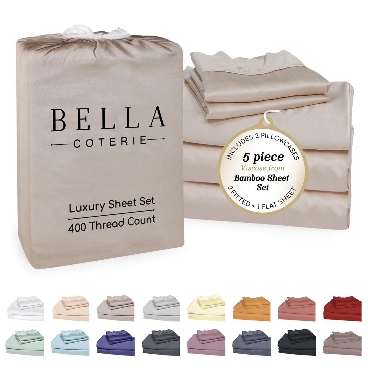 Bella Coterie Luxury Bamboo Viscose Queen Size Sheet Set