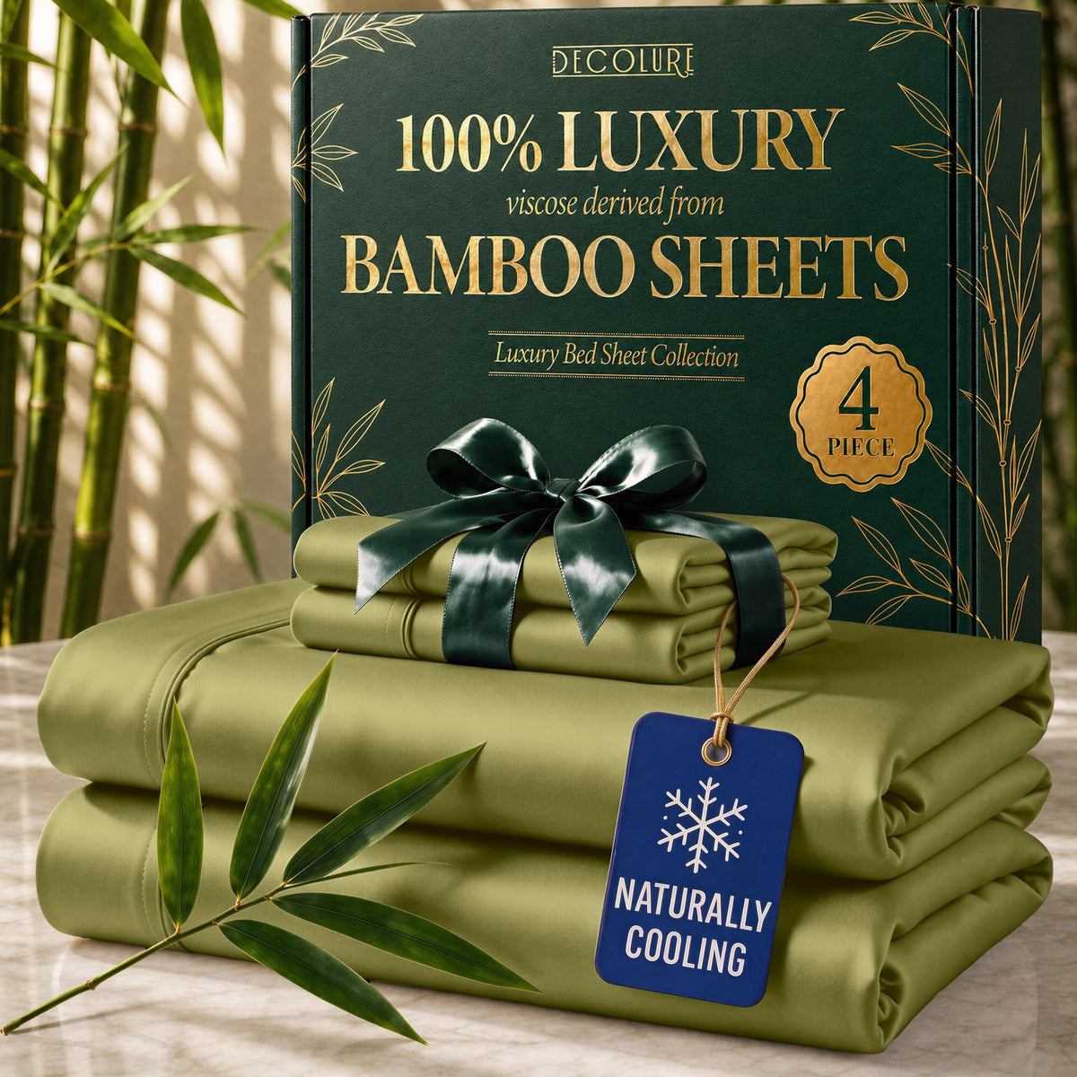 DECOLURE 100% Viscose Derived from Bamboo Sheets Queen Size | 6 Pc Bed Set