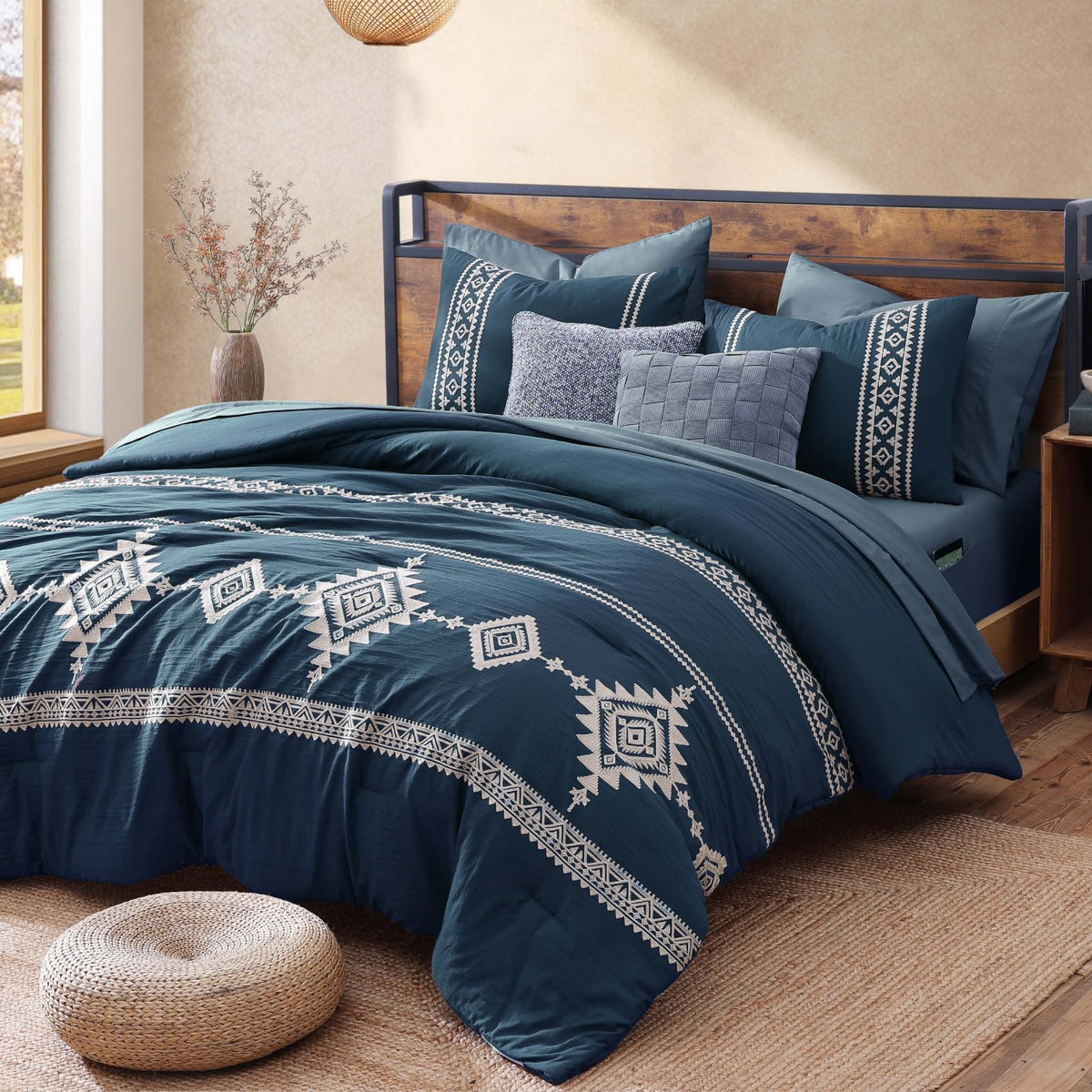 MaiRêve Embroidery Oversized King Comforter Set 7 Pieces Bed in a Bag