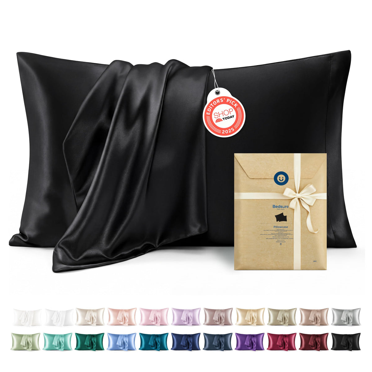 Bedsure Satin Pillowcases Queen Set of 2, Similar to Silk Pillow Cases Grey