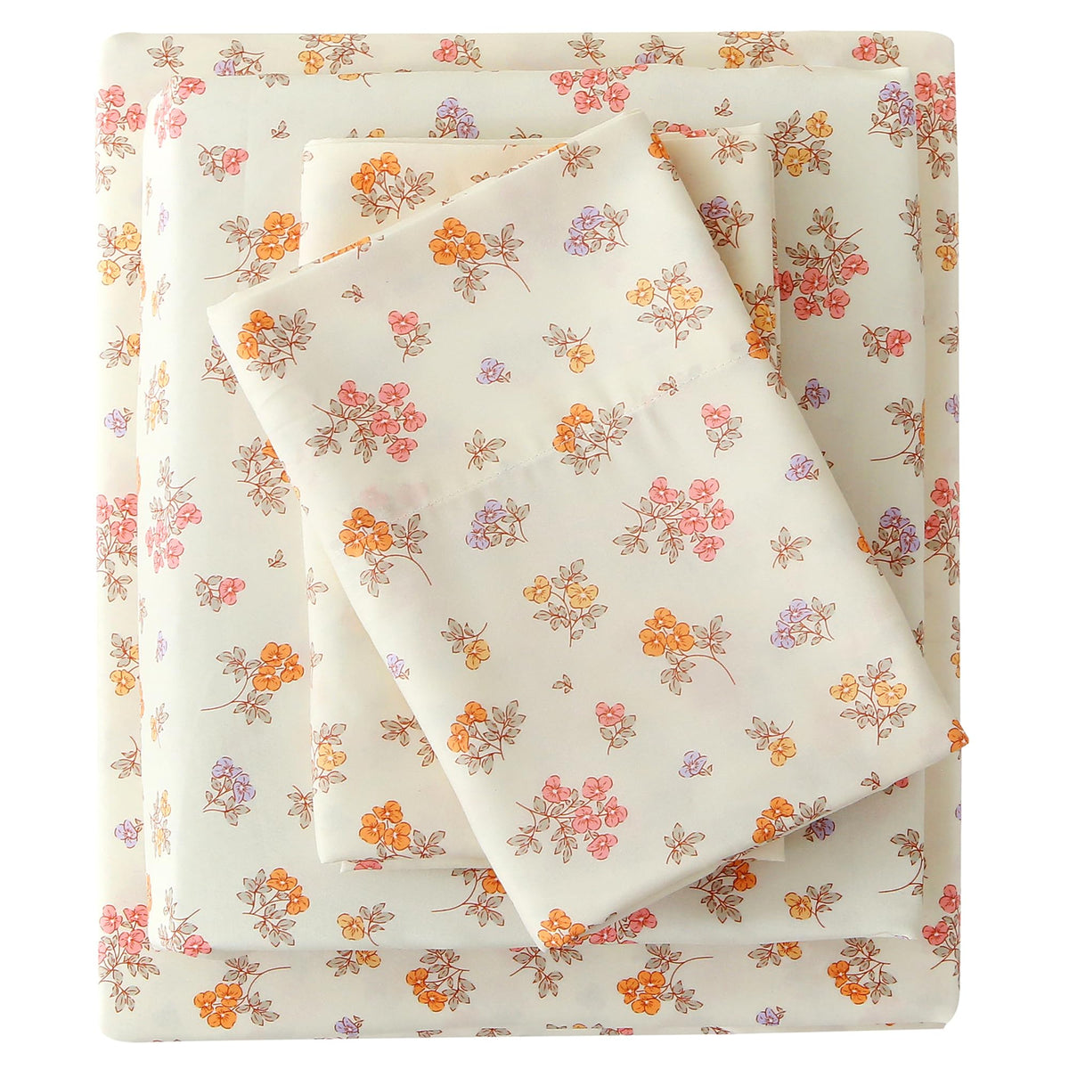 Viviland Floral Twin Sheet Set - 3 Piece Vintage Pink & Yellow Flower Patterned Bed Sheets - Soft, Breathable Microfiber Sheets with Deep Pocket, Non-Slip Fitted Sheets & Pillowcases