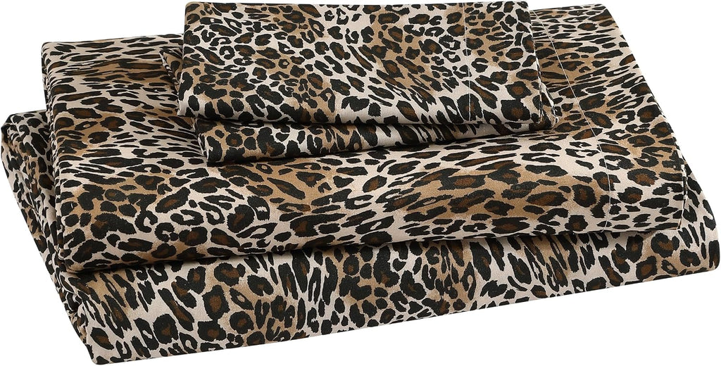 Printed Soft Microfiber Full 4-Piece Sheet Set, Zara Leopard