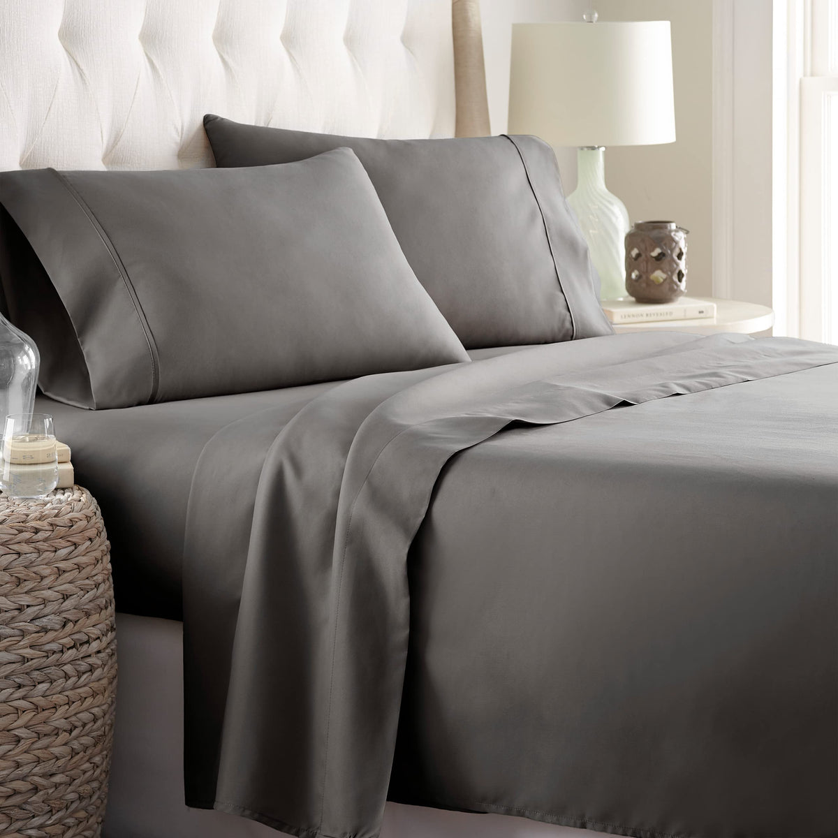 Danjor Linens Bed Sheet Set Queen Size for Hot Sleepers, Hotel Premium Sheets with 4 Pillowcases, Lightweight Brushed Microfiber Deep Pockets, Breathable Cooling 6 Piece Bedding Sets, White