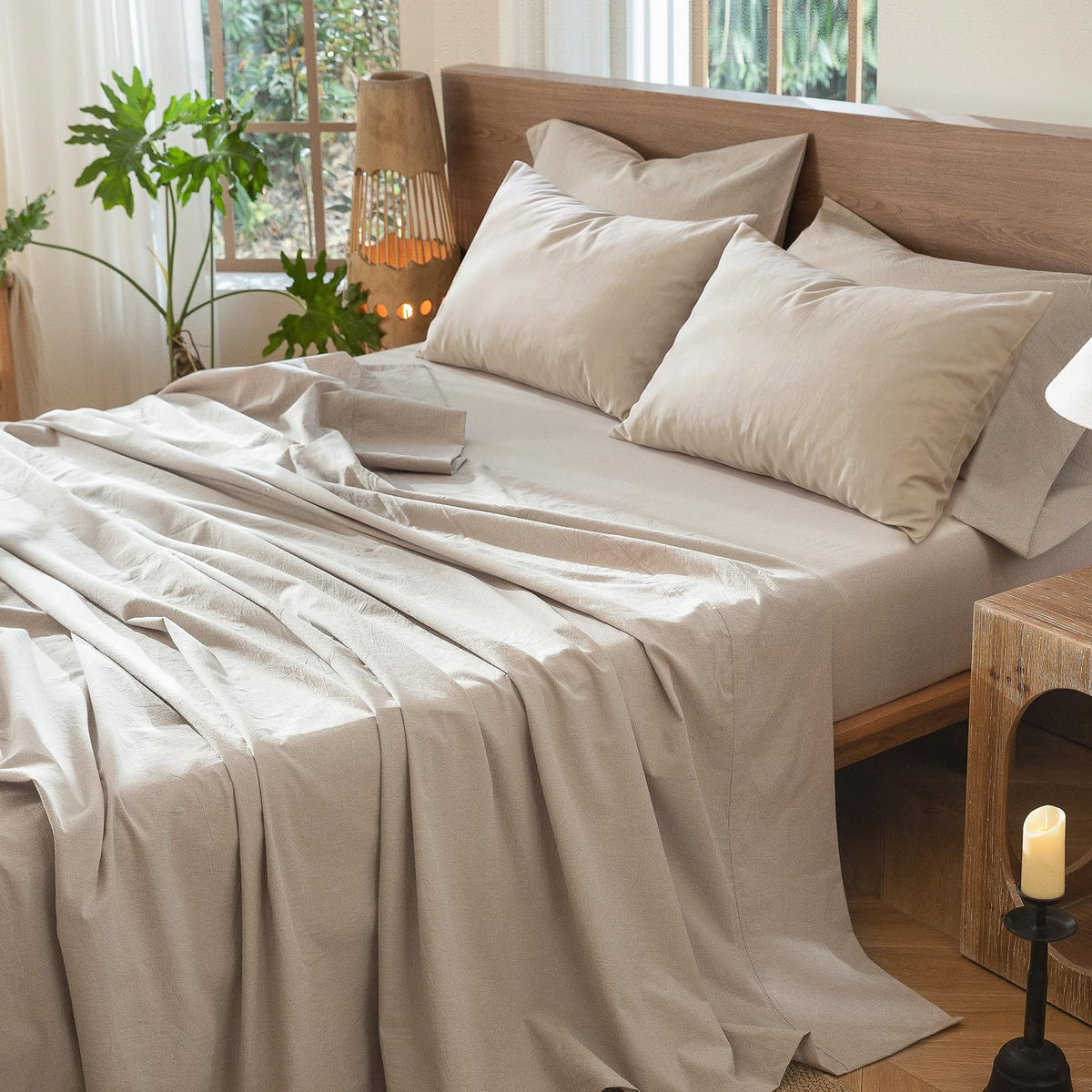 MooMee Sheet Set 100% Washed Cotton Lived-in Extra Deep Pocket King