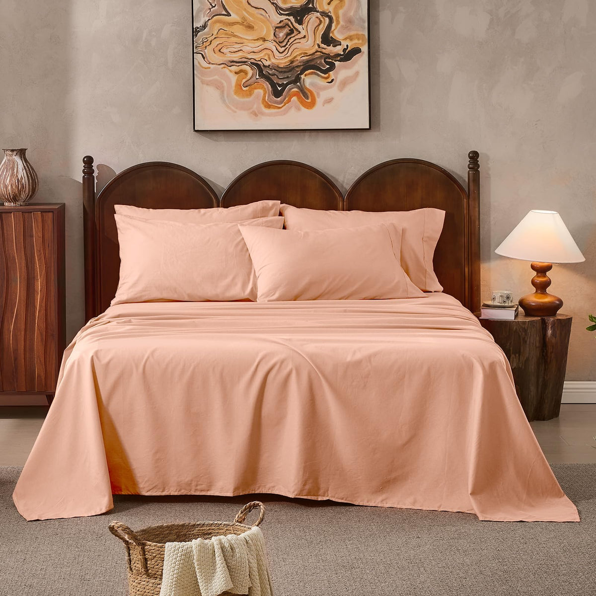 100% Linen Sheets Queen Size,Breathable & Durable 4-Piece Bed Flax Sheet Set,Soft All-Season Bedding for Hot Sleepers 16" Deep Pocket Oeko-TEX Certified,（Queen, Linen）