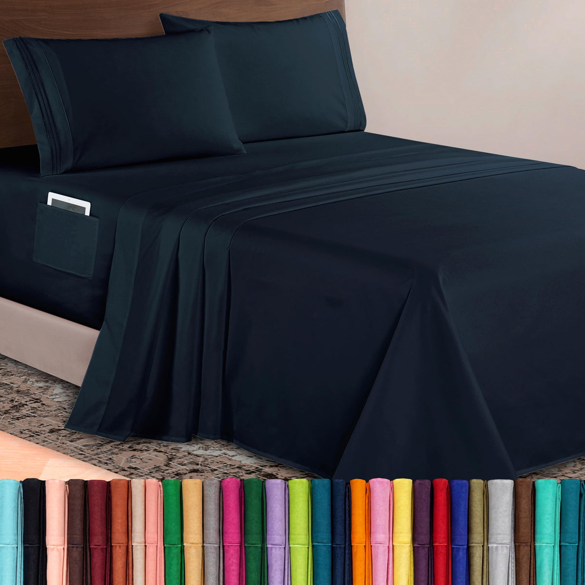 Elegant Comfort Luxurious 1500 Premium Hotel Quality Microfiber Three Line Embroidered Softest 4-Piece Bed Sheet Set, Wrinkle and Fade Resistant, Queen, Light Pink