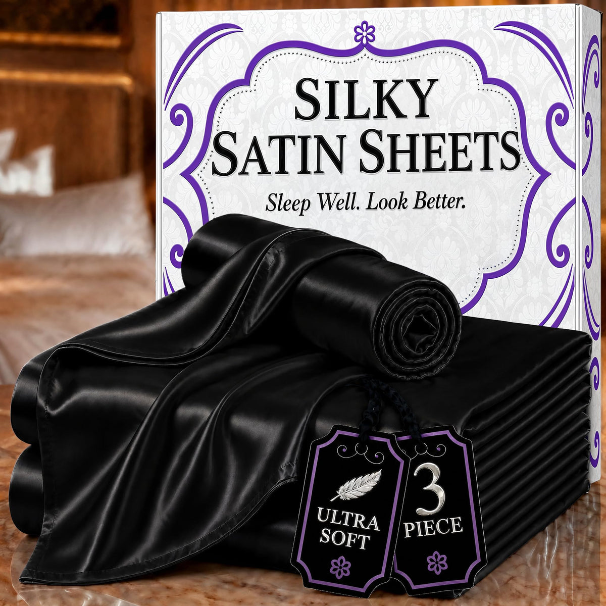 DECOLURE Satin Sheets Queen Size | Softer Than Silk | Luxury 4 Pc Bed Set