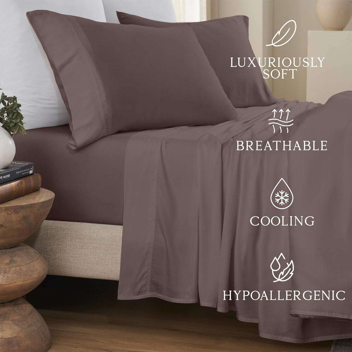 KARISSA MAE 7 Piece Luxury Bamboo Viscose Split King Sheets, FSC Certified