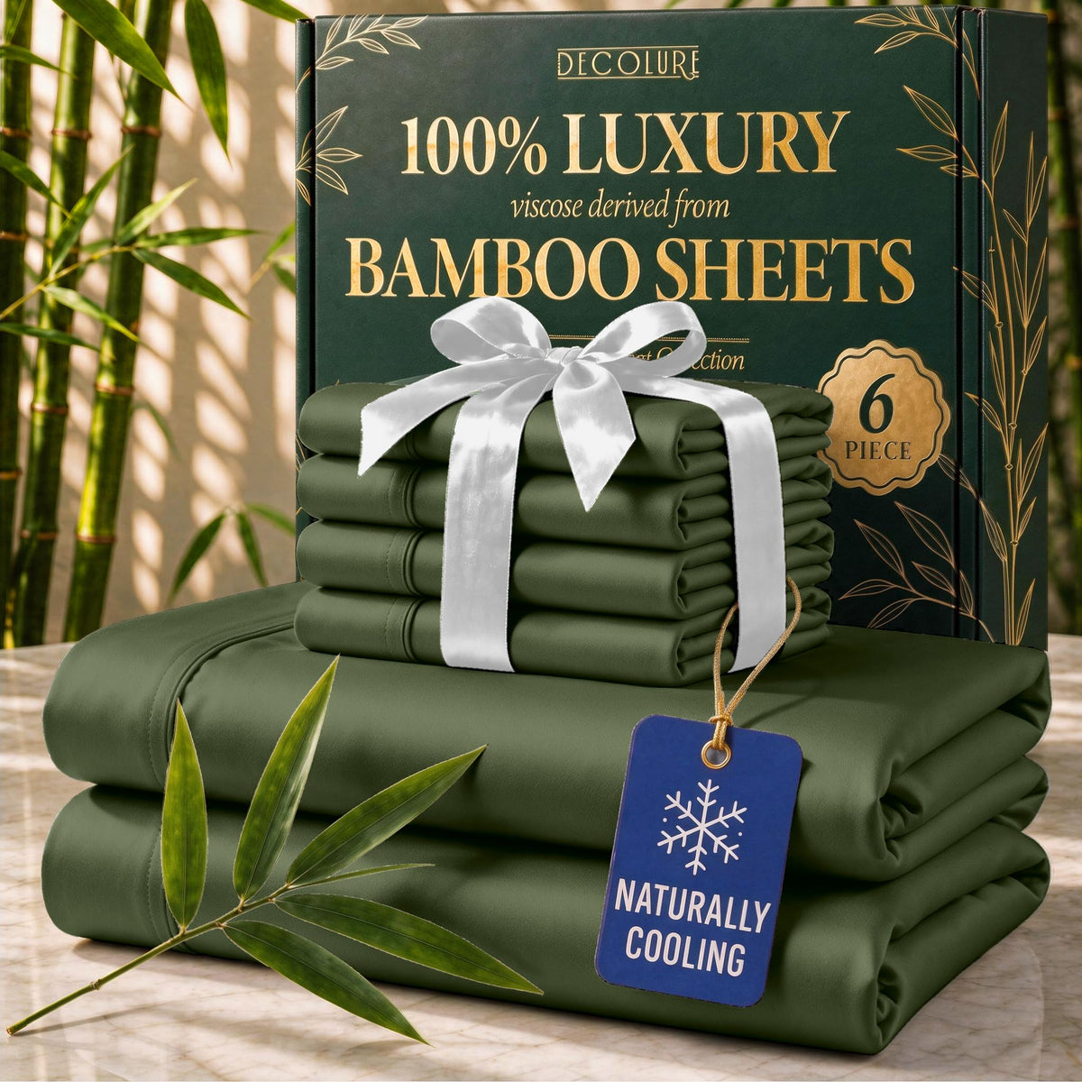DECOLURE 100% Viscose Derived from Bamboo Sheets Queen Size | 6 Pc Bed Set