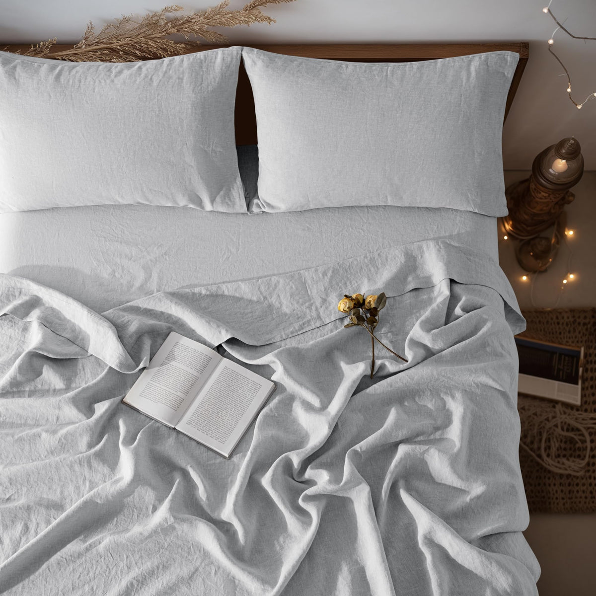 LBRO2M 100% French Pure Linen Sheet Set 4Pcs, 16" Deep Pocket Queen Size