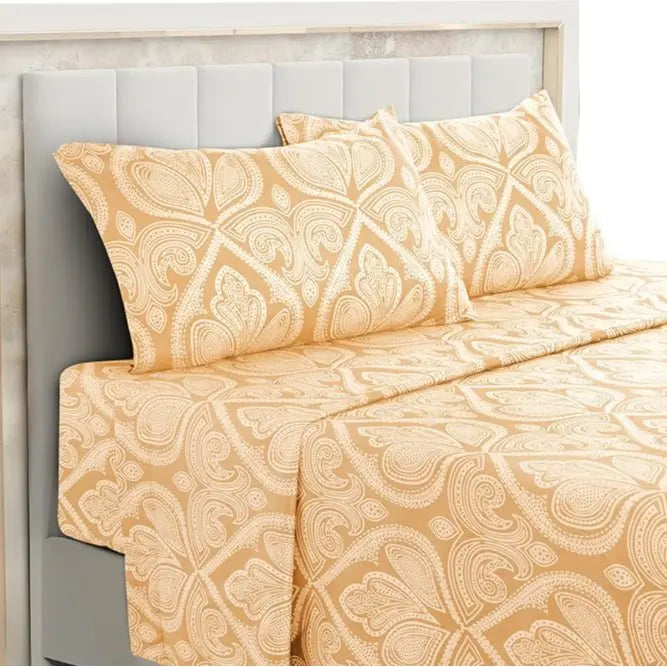 LDC Lux Decor Collection 4-Piece Soft Breathable Decorative Bedsheet Set - 16" Deep Pocket, Floral Bedding, Embroidered Pillowcases, Quatrefoil Design, Fade-Resistant for Long Use, Breathable Warm, Fits Queen/King/California King