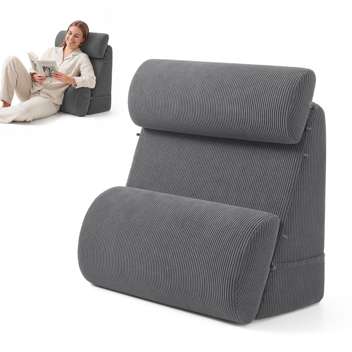 Blissful Diary Reading Pillow, Wide Backrest with Adjustable Support, Beige