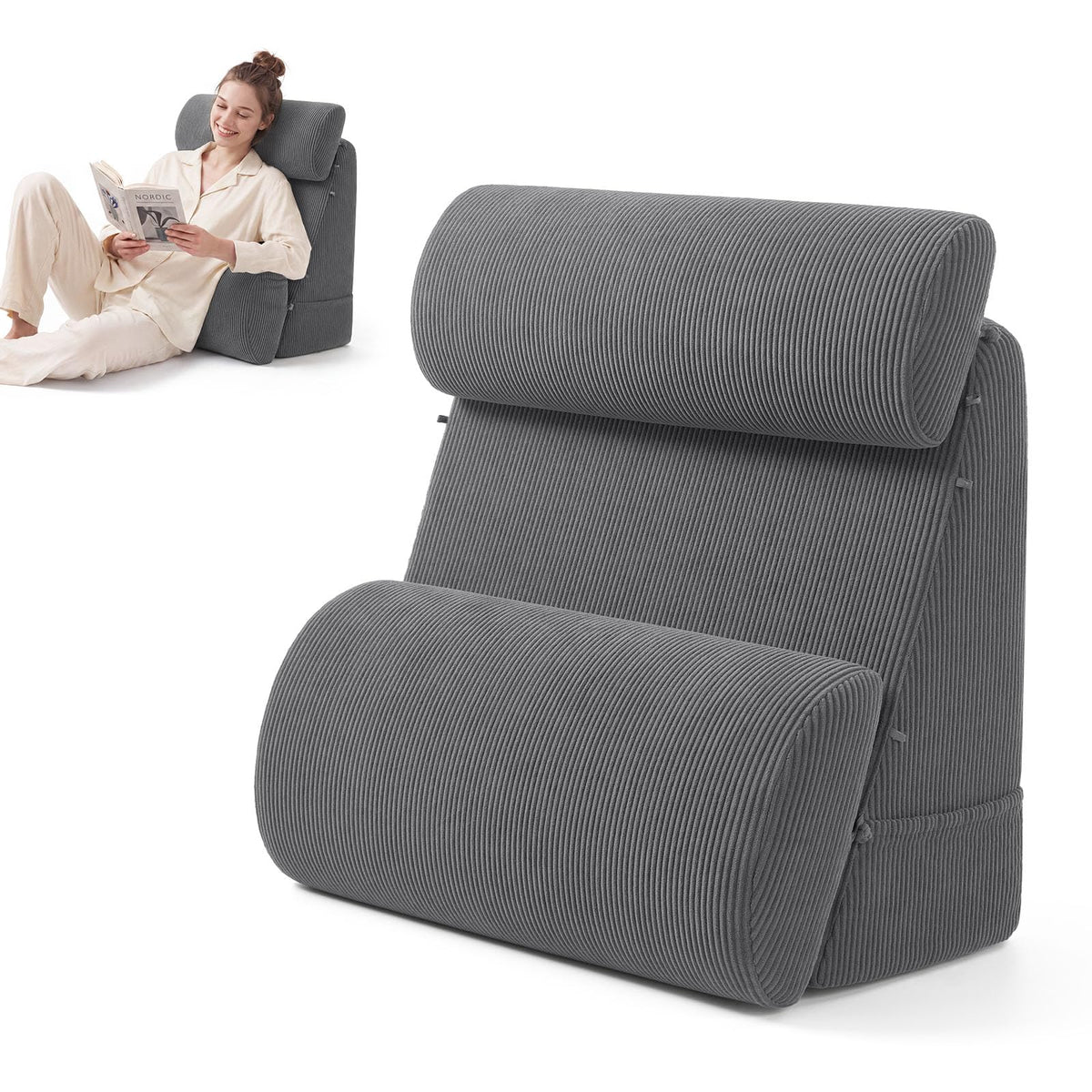 Blissful Diary Reading Pillow, Wide Backrest with Adjustable Support, Beige