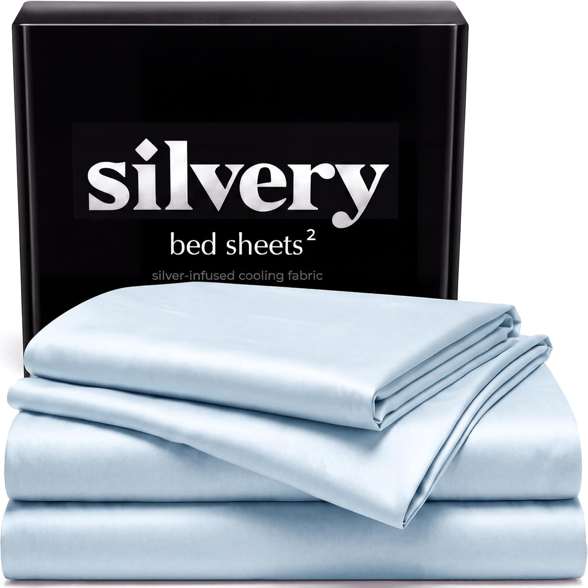 Silvery Silver Infused Ice Blue Bed Sheets Set - Award-Winning Self-Cooling Fabric with Self-Cleaning Silvery Technology that Stays Fresh 3X Longer for Hygienic Sleep