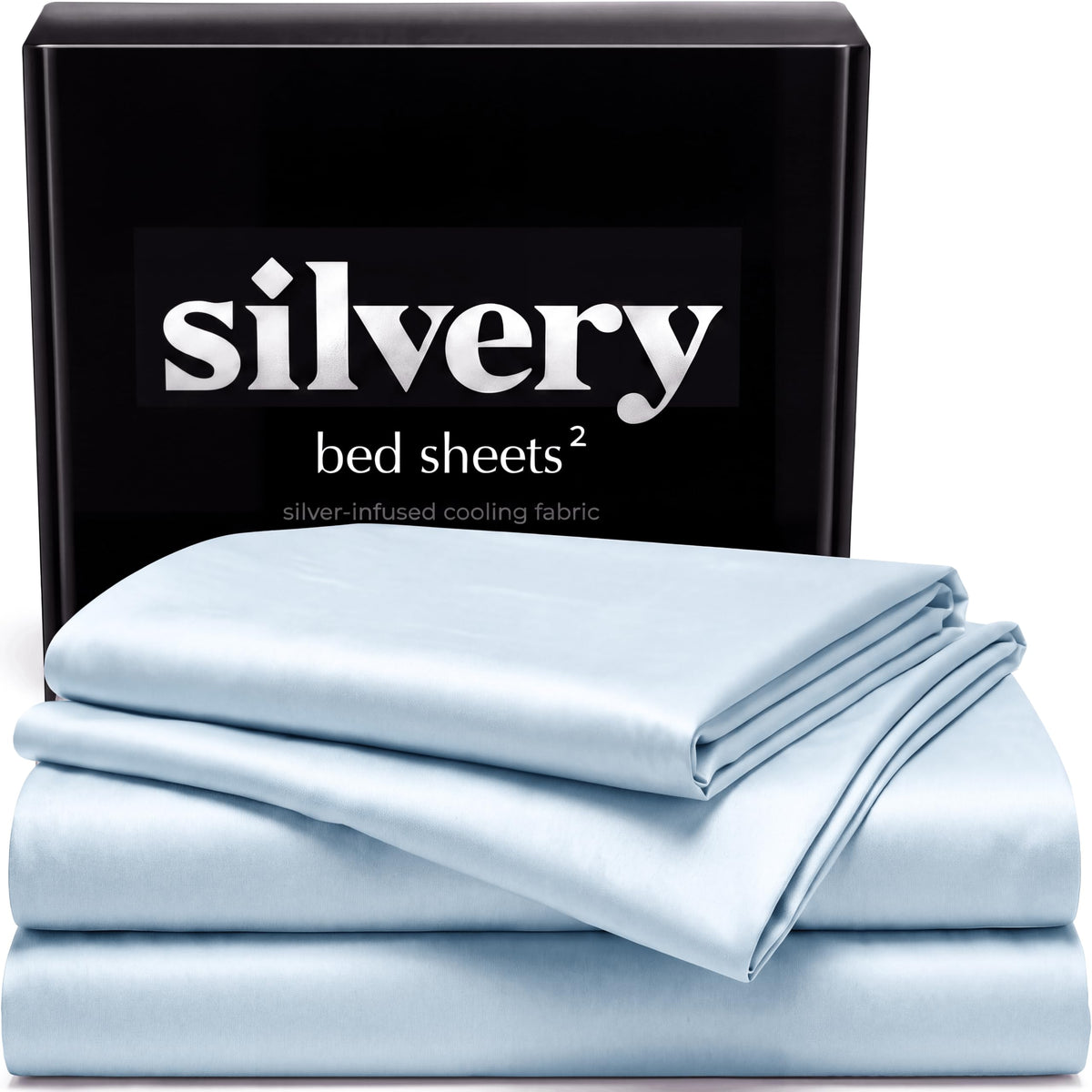 Silvery Silver Infused Ice Blue Bed Sheets Set - Award-Winning Self-Cooling Fabric with Self-Cleaning Silvery Technology that Stays Fresh 3X Longer for Hygienic Sleep