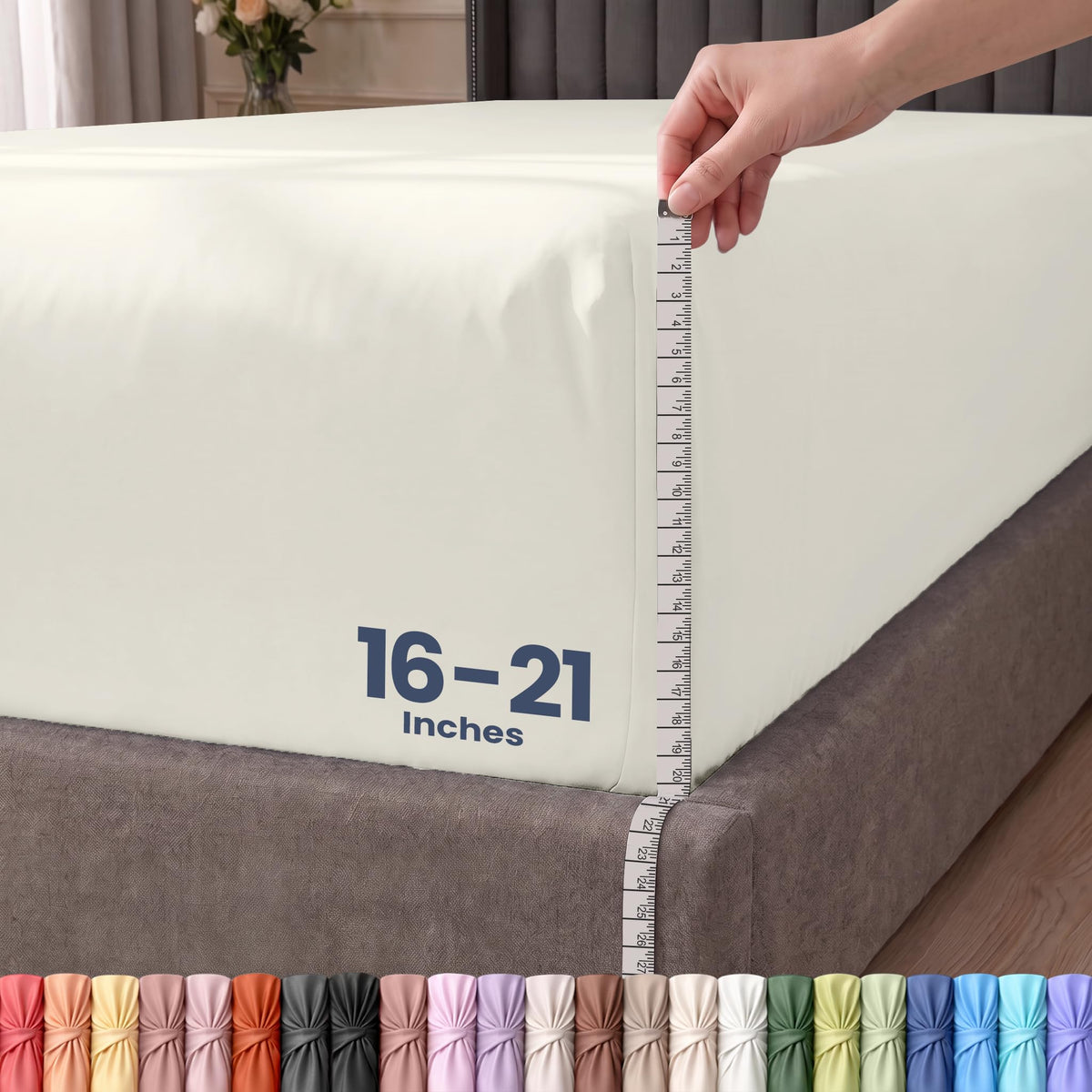 Extra Deep Pocket Queen Fitted Sheet, Fits 16-21 Inch Mattress, Grey