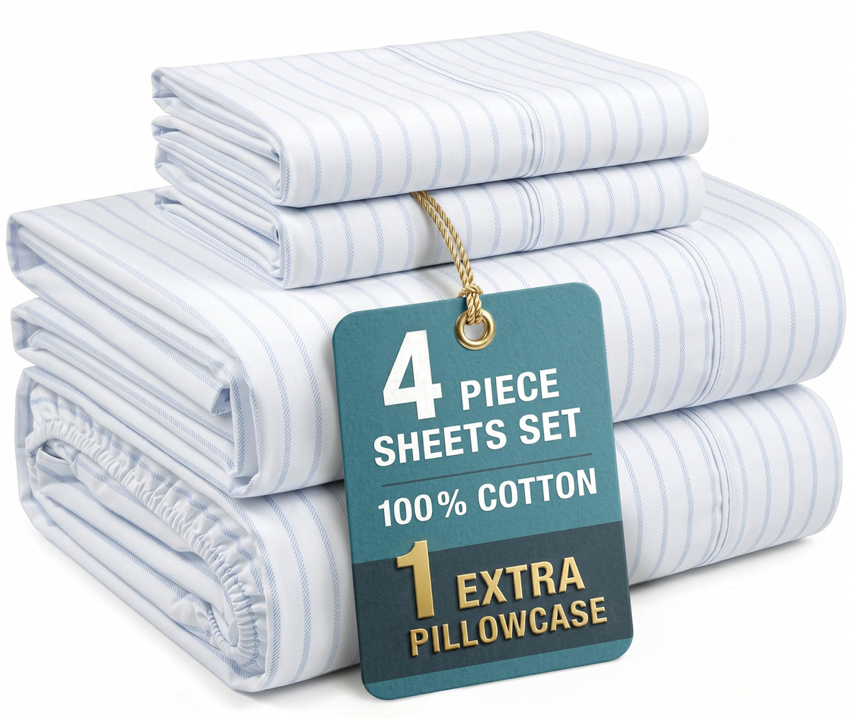 Casa Platino King Size Sheets Set –100% Cotton King Sheets with 4 Pillowcases, Lightweight Feel & Secure Fit, Crisp & Breathable Percale Weave with 15" Deep Pocket, Soft and Cozy – Pure White