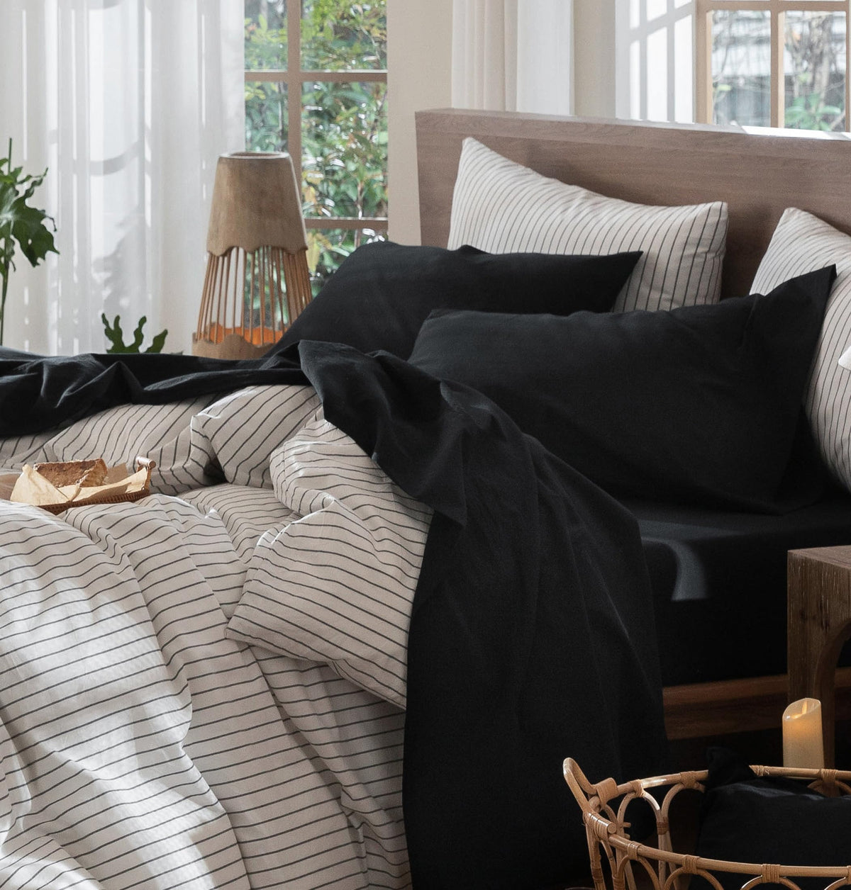 MooMee Sheet Set 100% Washed Cotton Lived-in Extra Deep Pocket King