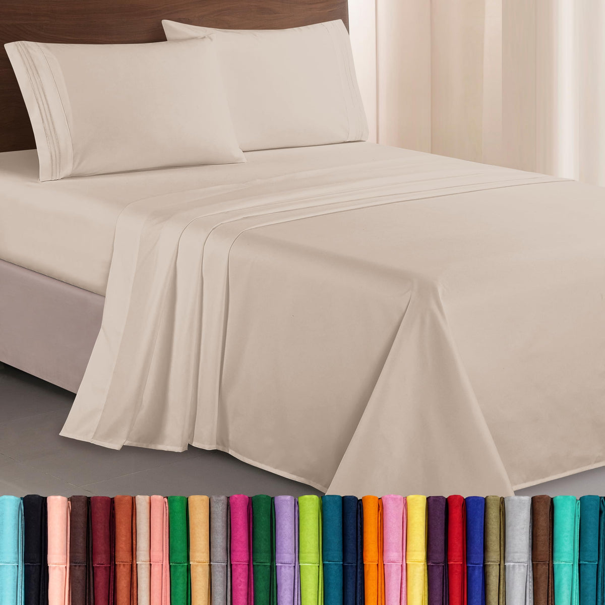 Elegant Comfort Luxurious 1500 Premium Hotel Quality Microfiber Three Line Embroidered Softest 4-Piece Bed Sheet Set, Wrinkle and Fade Resistant, Queen, Light Pink
