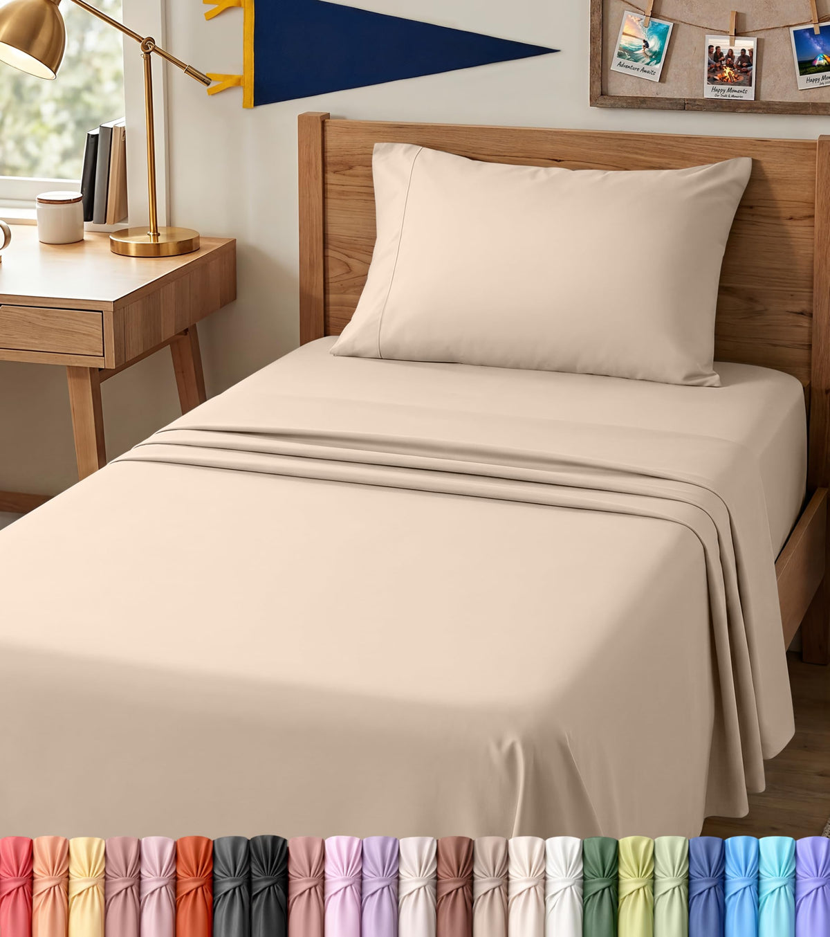 Queen Sheets Set, 4 Pieces 16" Deep Pocket Hotel Luxury Bed Sheets, Brown