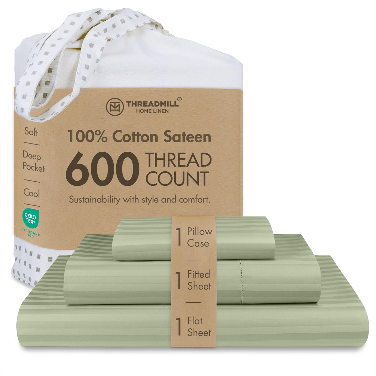 Threadmill 600 Thread Count Cotton Queen Sheet Set, Sateen, Dark Grey