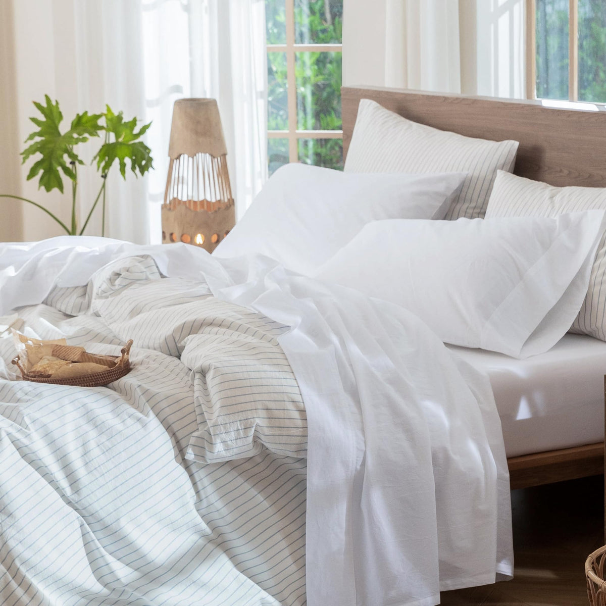 MooMee Sheet Set 100% Washed Cotton Lived-in Extra Deep Pocket King
