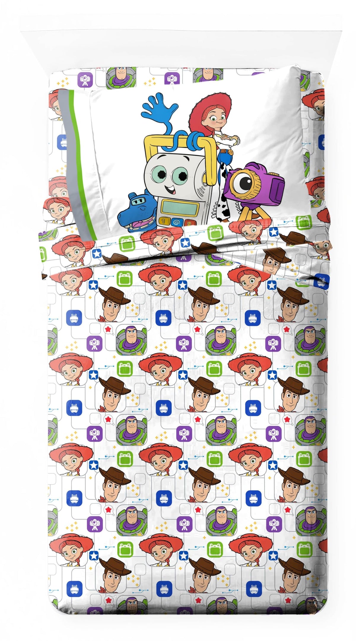 Jay Franco Kids Sheet Set with Fitted, Flat Sheets & Pillow Cover - Ultra-Soft Bedding with Pillowcase for Room Decor, White - Monster Jam, 3 Piece Toddler