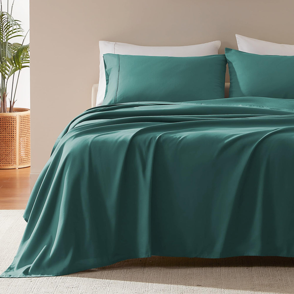 SLEEP ZONE Striped Cooling Queen Sheets Set - Fitted Flat Sheet & Pillowcase Sets 4 Piece - Super Soft Stripe Bed Sheet, Easy Care, Deep Pocket (Teal, Queen)