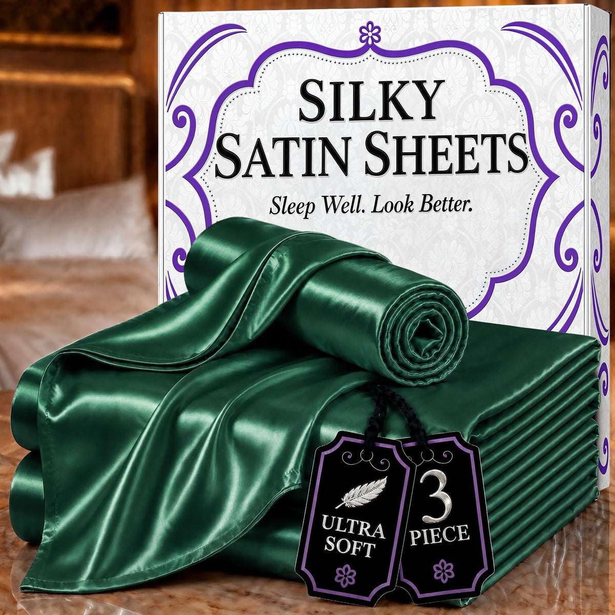 DECOLURE Satin Sheets Queen Size | Softer Than Silk | Luxury 4 Pc Bed Set